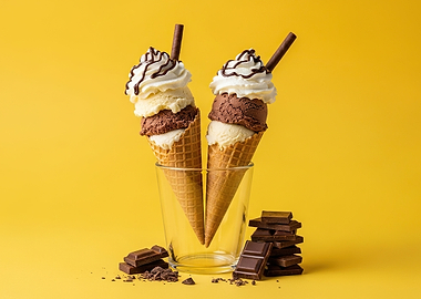 Two Ice Cream Cones with Chocolate