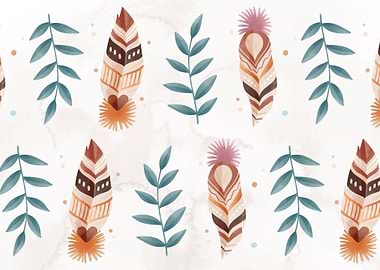 Bohemian Feather and Leaf Pattern