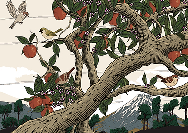 Birds and Apples on a Tree