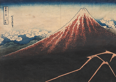 Red Fuji Under Stormy Sky