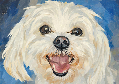 Painting of a happy white dog