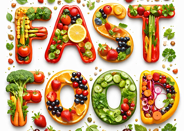 Fast Food spelled with fresh produce