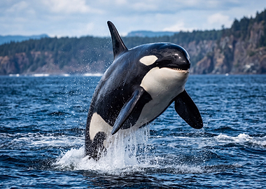 Orca whale breaching in the ocean