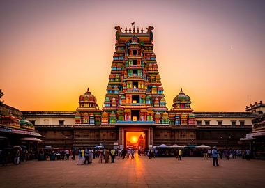 Vibrant Hindu Temple at Sunset