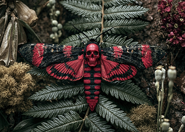 Skull Moth with Red and Black Wings