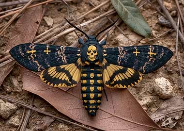 Death's-head Hawkmoth with Skull and Cross Patterns