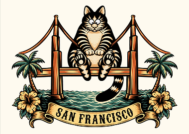 Cat on Golden Gate Bridge San Francisco