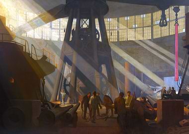 In the Gun Factory at Woolwich Arsenal by George Clausen WW1 Historical Painting