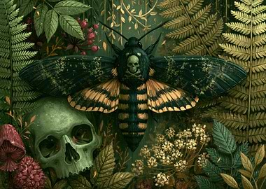 Death's Head Moth and Skull