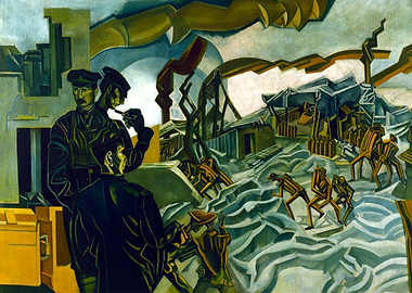 A Battery Shelled by Wyndham Lewis WW1 Historical Painting