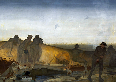 A German Attack on a Wet Morning by Harold Sandys Williamson WW1 Historical Painting
