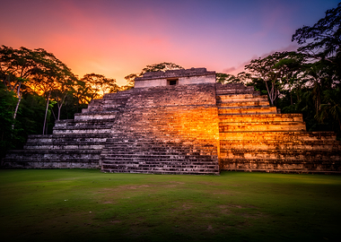 Mayan Pyramid at Sunset