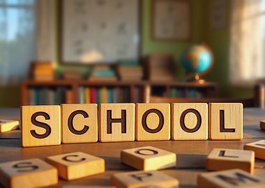 Wooden blocks spelling SCHOOL