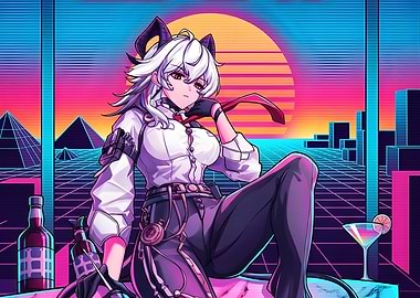 Wuthering Waves Zani - Retro Anime Demon Girl with Sunset