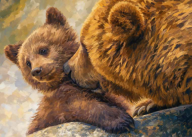 Mother Bear Nuzzles Cub