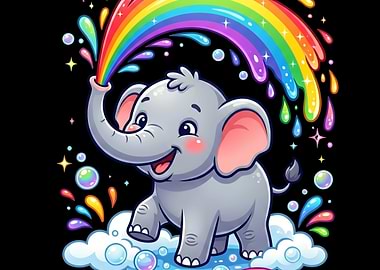 Cute Elephant Spraying Rainbow