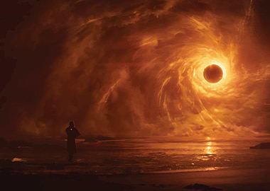 Figure watches cosmic event over ocean