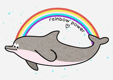 Retro Rainbow Pride Dolphin Drawing