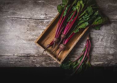 Fresh Beets in Wooden Tray