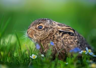 Baby Hare in Green Grass