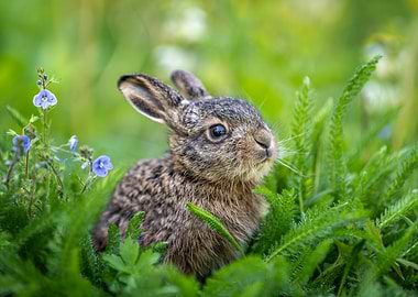 Baby Hare in Green Grass