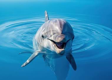 Dolphin smiling in blue water