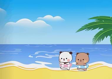 Cute bears at the beach