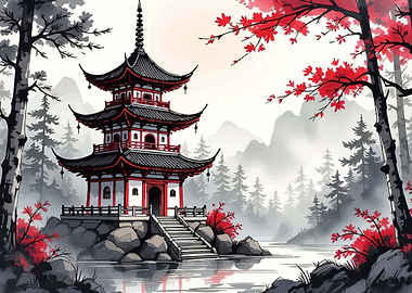 Japanese Pagoda by Water
