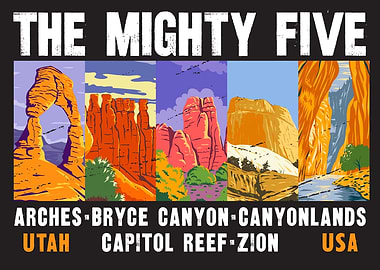 The Mighty Five National Parks Poster