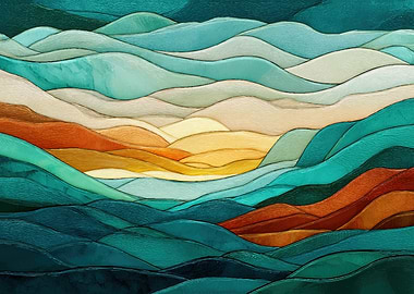 Abstract Wavy Landscape Art