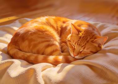 Orange Tabby Cat Sleeping in Sunlight