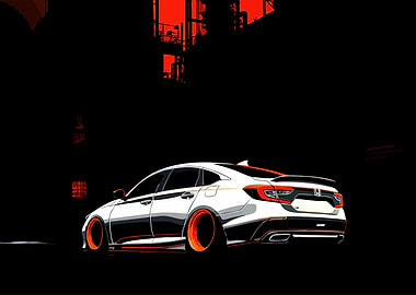 Modified White Sedan with Orange Rims
