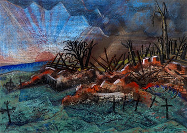Sunset, Ruin of the Hospice, Wytschaete by Paul Nash WW1 Historical Art