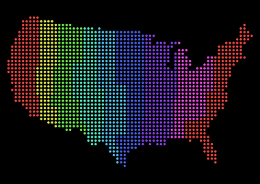 Rainbow US Map Dotted Art