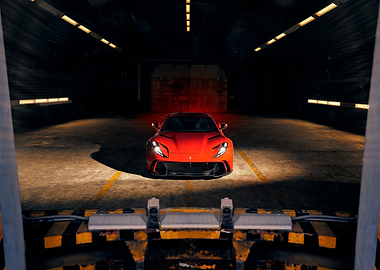 Red Ferrari in Dark Garage