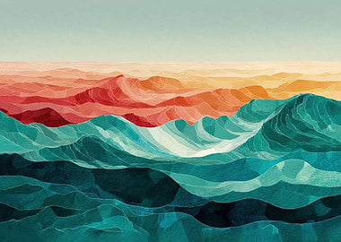 Abstract Ocean Waves and Sky