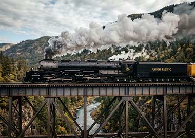 Union Pacific Steam Train on a Bridge