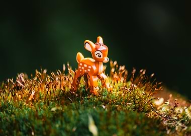 Bambi figurine on mossy ground