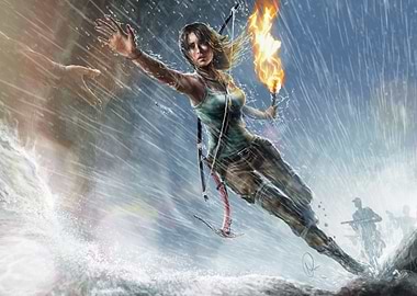Lara Croft in a Stormy Rescue