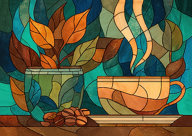 Stained Glass Coffee and Plant