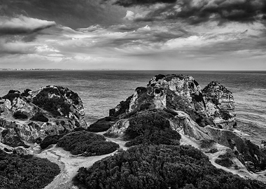 Algarve Coastline In Black And White