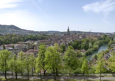 Bern cityscape with river and trees