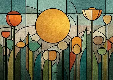 Art Nouveau Floral Stained Glass