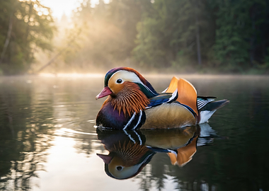 Mandarin Duck on Misty Lake