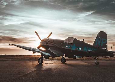 Vintage Navy Airplane at Sunset F4U Corsair