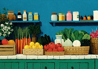 Vibrant Market Stall with Fresh Produce