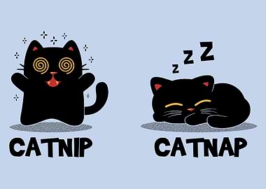 Catnip Catnap Poster, Funny Black Cat Wall Art, Cute Cat Humor Illustration Print