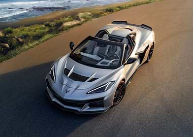 Silver Convertible Corvette on Coastal Road