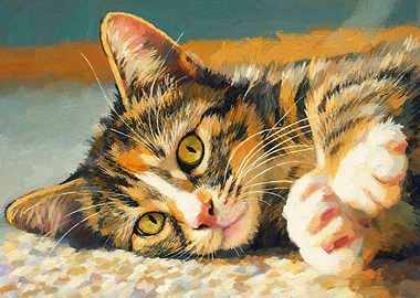 Close-up painting of a calico cat