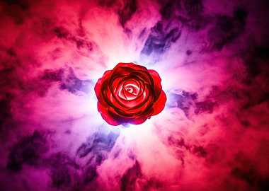 Red Rose in Pink and Purple Smoke